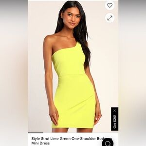 Lulu’s Style Strut Lime Green One Shoulder Bodycon Mini Dress